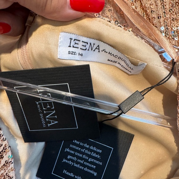 Stunning NWT MAC DUGGAL Sequined Long Sleeve Midi Dress Sz 14 - Picture 7 of 13